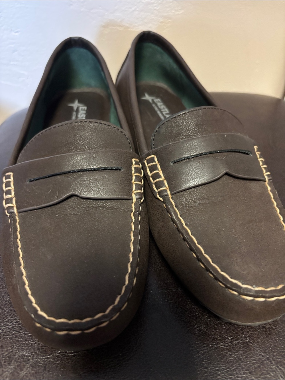 Eastland Brown Penny Loafers with Contrast Stitching